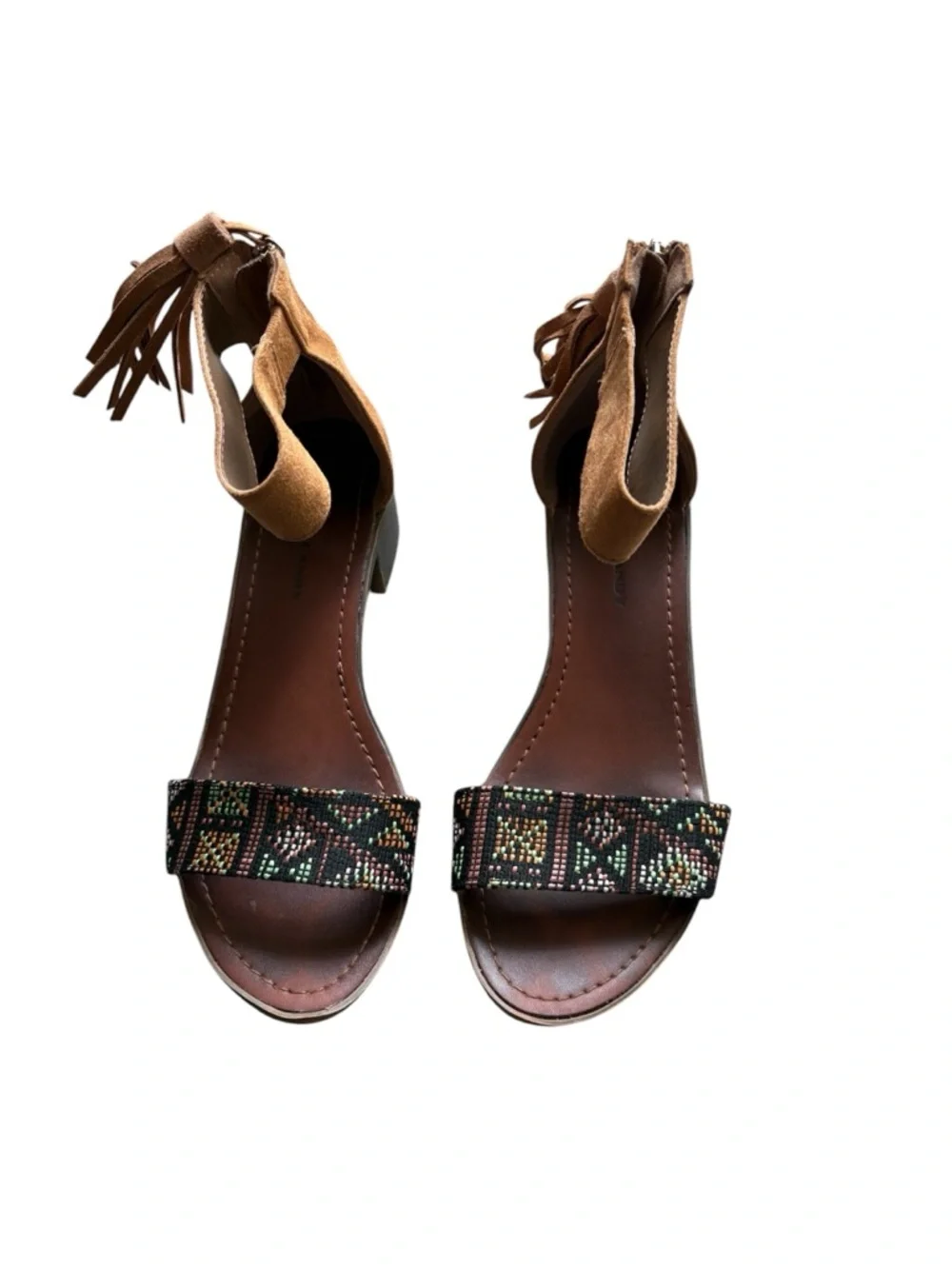 Rock & Candy Brown Ankle-Strap Beaded Block Heel Sandals - Picture 2 of 7